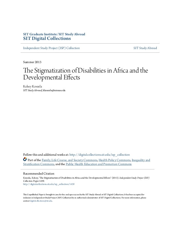 The Stigmatization of Disability in Africa and Developmental Effects 