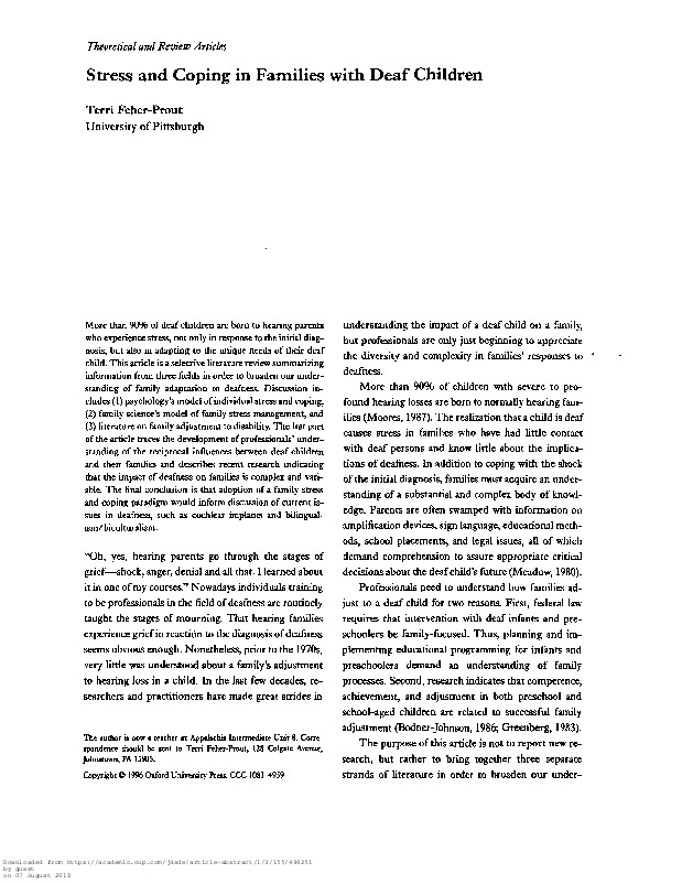 Stress and Coping in Families with Deaf Children