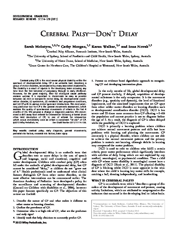 Cerebral Palsy - Don't Delay 