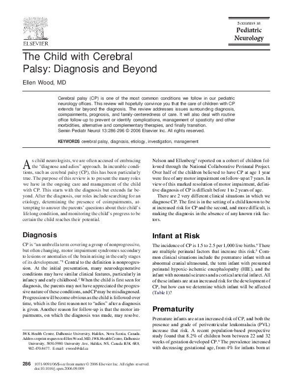 The Child with Cerebral Palsy: Diagnosis and Beyond 