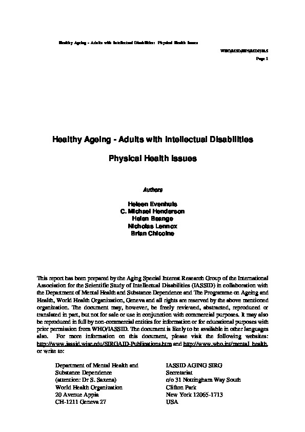 Healthy Ageing - Adults with Intellectual Disabilities Physical Health Issues