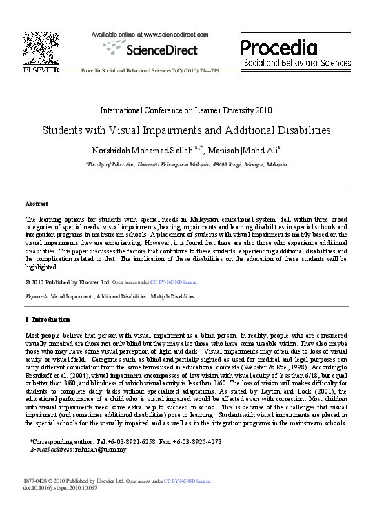 Students with Visual Impairment and Additional Disabilities  