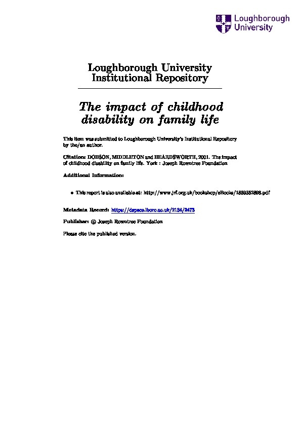 The impact of Childhood Disability on Family life 