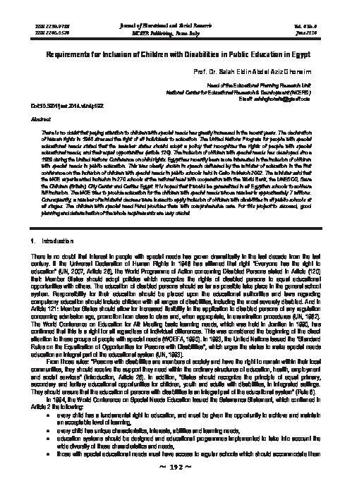 Requirements for Inclusion of Children with Disabilities in Public Education in Egypt 