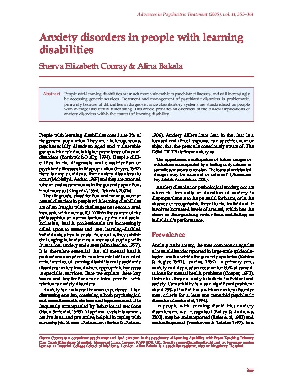 Anxiety disorders in people with Learning Disabilities 