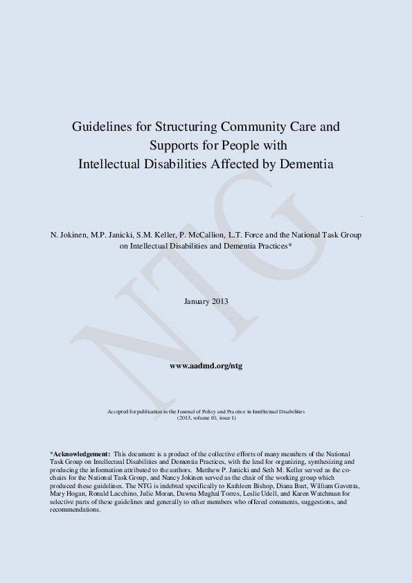 Guideline for Structuring for Community Care and Support for People with Intellectual Disabilities Affected by Dementia 