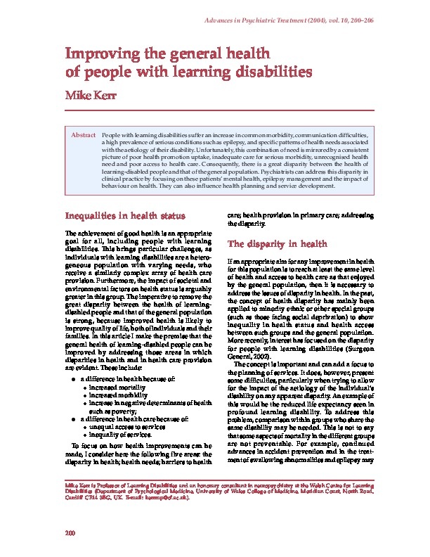 Improving the general health of people with learning disabilities 
