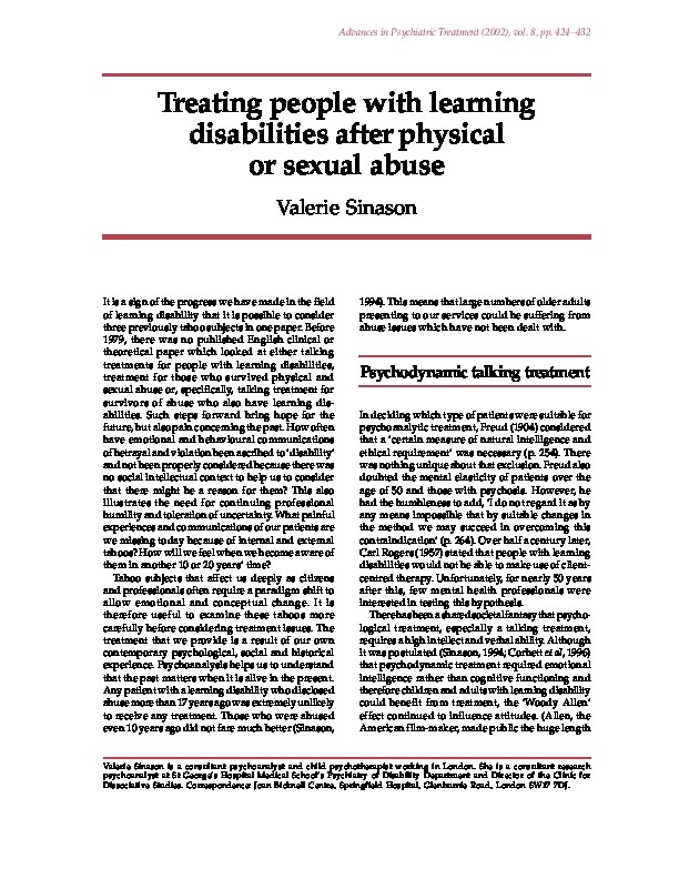 Treating people with Learning Disabilities after physical and Sexual abuse 