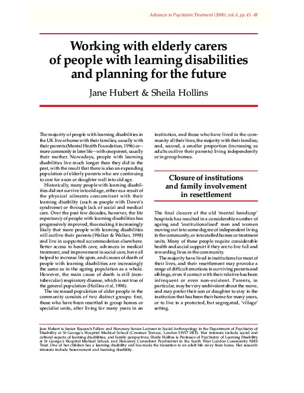 Working with elderly carers of people with learning disabilities and planning for future 