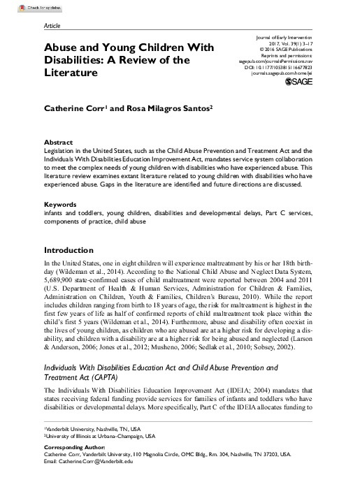 Abuse and Young Children with Disabilities: A Review of the Literature 