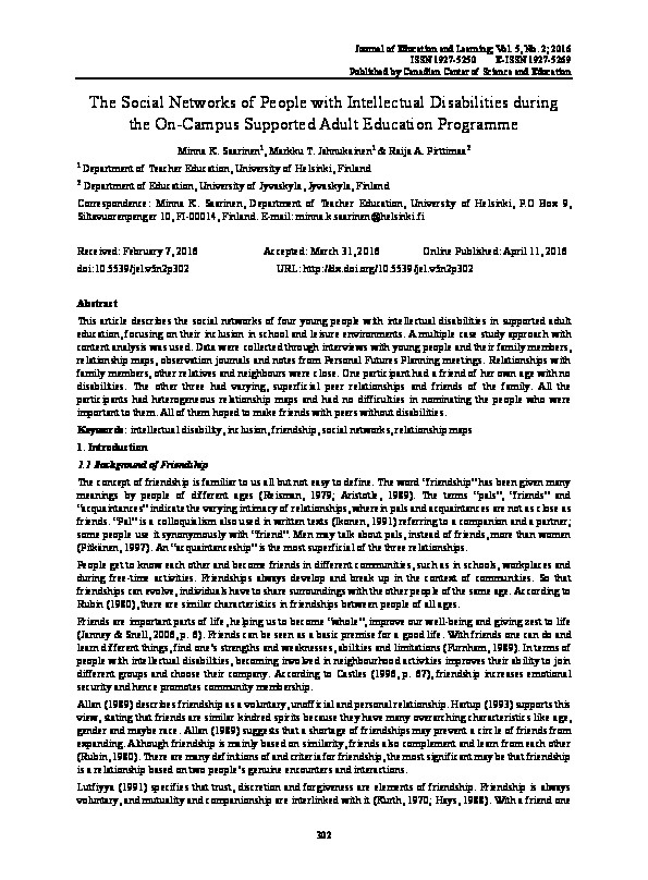 The Social Networks of People with Intellectual Disabilities During the on- Campus Supported Adult Education Program 