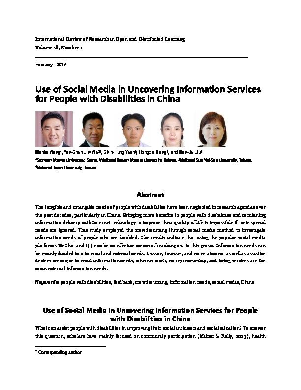 Use of Social Media in Uncovering Information Services For People with Disabilities in China 