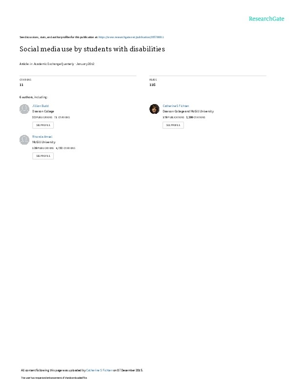 Social Media use by Students with Disabilities 