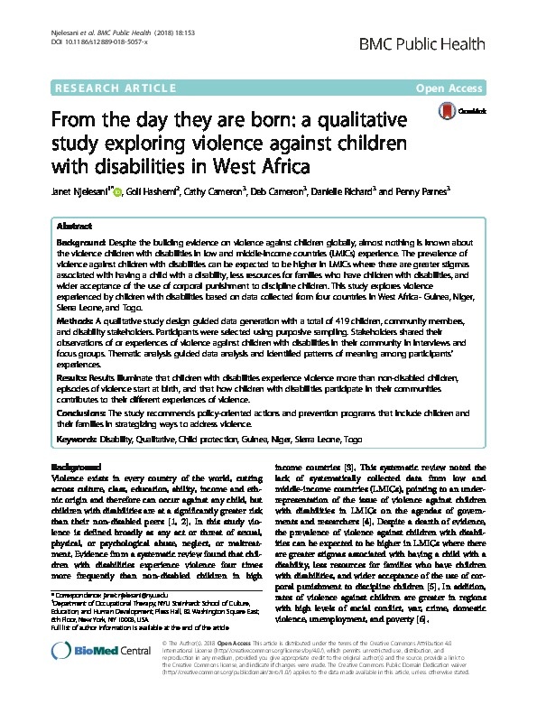   From the day they born: A Qualitative Study exploring violence against children with Disabilities in the West Africa 