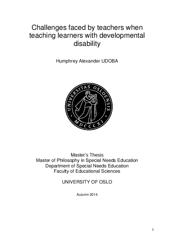 Challenges faced by teachers when teaching learners with developmental disabilities 