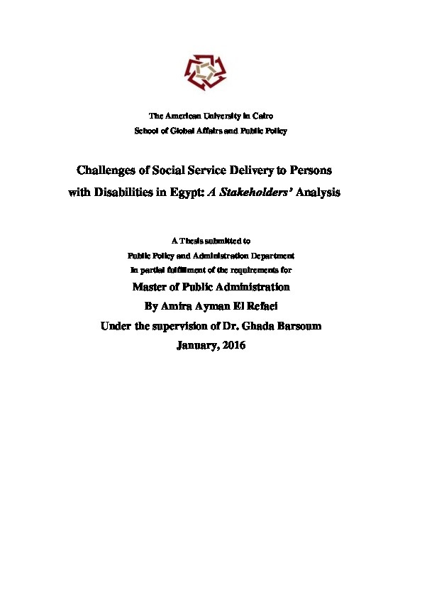 Challenges of Social Service Delivery to Persons with Disabilities in Egypt: A Stakeholders Analysis 