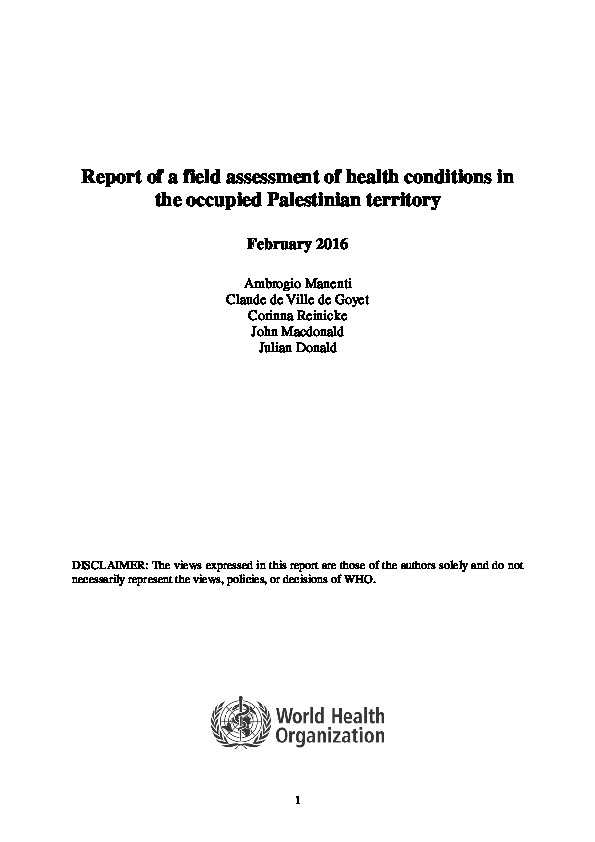 Report of a field assessment of health conditions in the occupied Palestinian Territory 