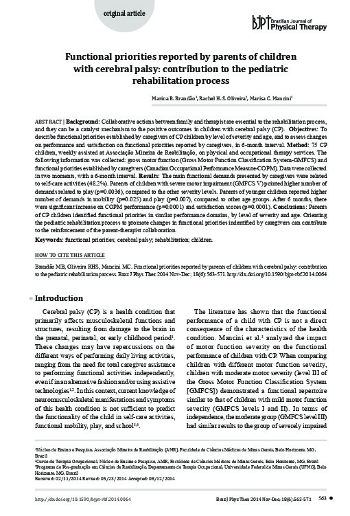 Functional Priorities reported by parents of Children with Cerebral Palsy: Contribution to the Pediatric rehabilitation Process