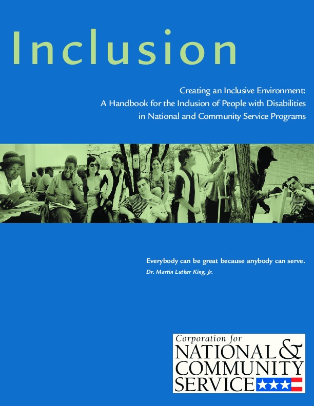 Inclusive creating an Inclusive Environment: A Handbook for the inclusive of People with Disabilities in the National and Community Services Programs  
