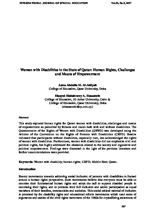 Women with Disabilities in the State of Qatar: Human Rights, Challenges and Means of Empowerment 