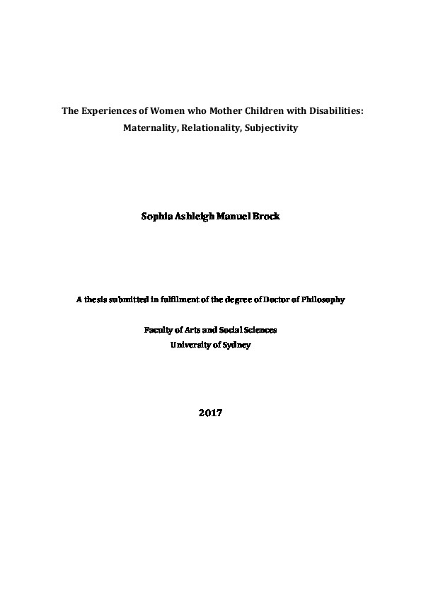 The Experiences of Women who Mother Children with Disabilities: Maternality, Relationality, Subjectivity